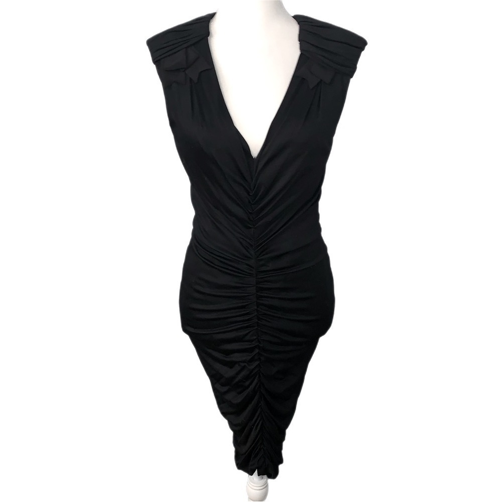 Moschino Black Fitted Bodycon Ruched Wool Dress Size 10